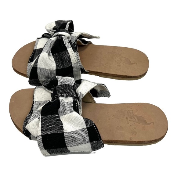 Brother Vellies Burkina Slide Montauk Picnic Gingham Bow Sandals NWT Women’s 8 - Picture 1 of 15